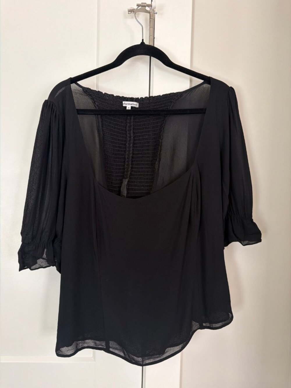 Reformation Constance Top Black Puff Sleeve Smocked Back 18